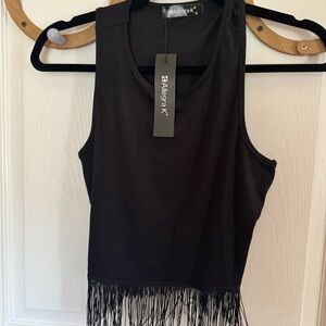 NWT Allegra K Black Fringe Hem Tank Top